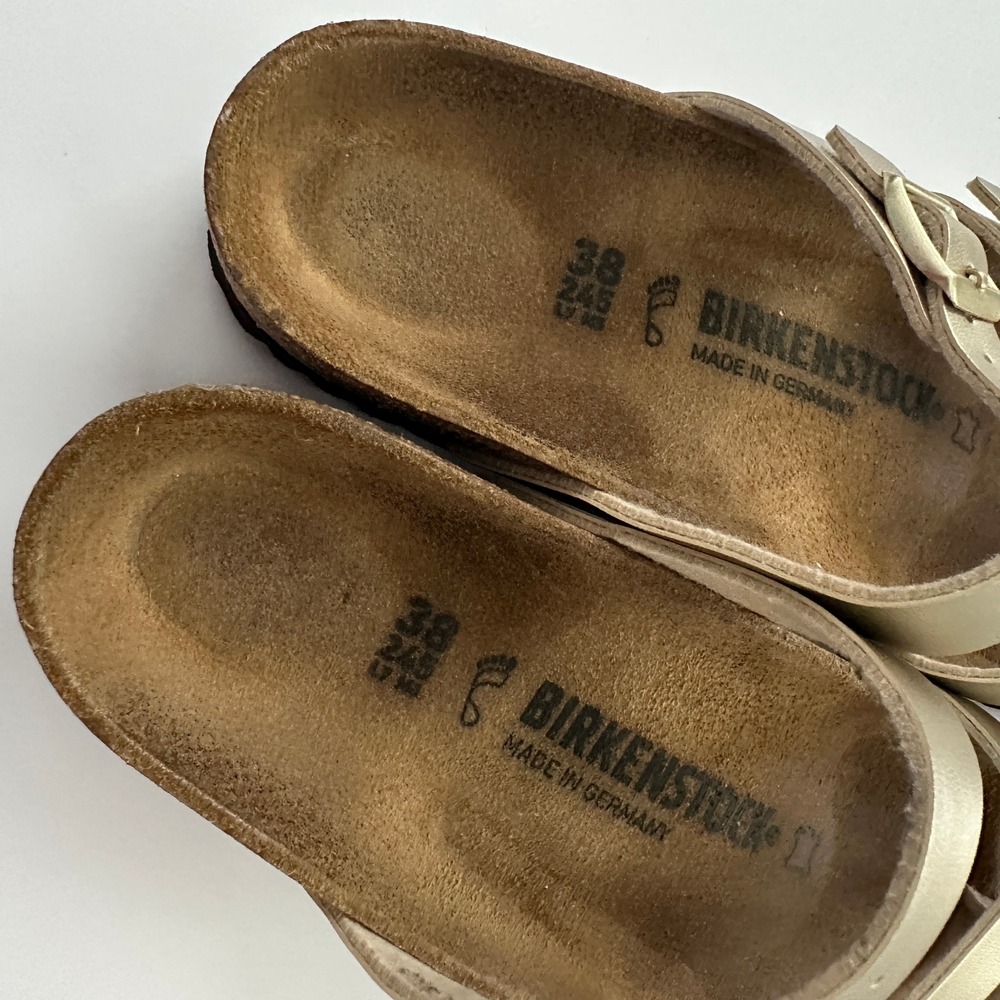 Birkenstock Mayari Gold Birko-Flor Sandals Womens 38 L7 M5 Toe Loop Slide - Picture 5 of 9